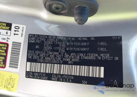 2018 Toyota Sienna Le 8 Passenger z USA, uszkodzony, nr VIN 5TDKZ3DC5JS902419